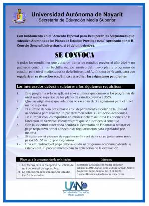 Convocatoria de recuperación de asignaturas previas a 2003 nivel Medio Superior