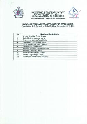 Lista aceptados especialidad Enfermería en Salud Pública