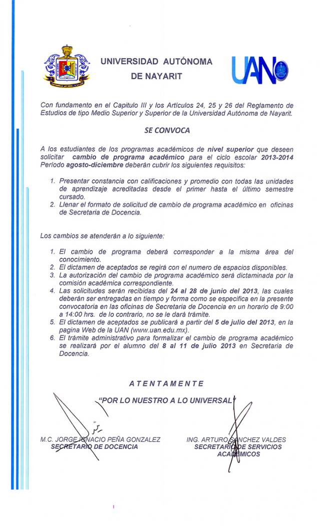 Cambio de programa académico 2013