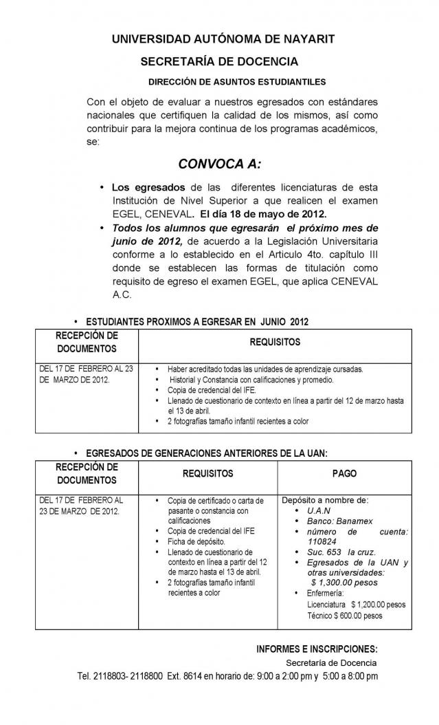 Convocatoria Ceneval 2012