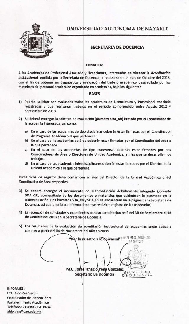 Convocatoria Evaluación de Academias registradas 2013