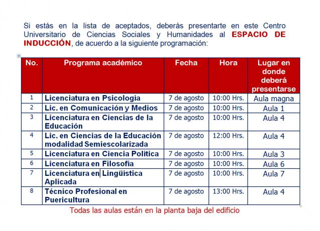 Calendario de Inducción CUCSH 2012