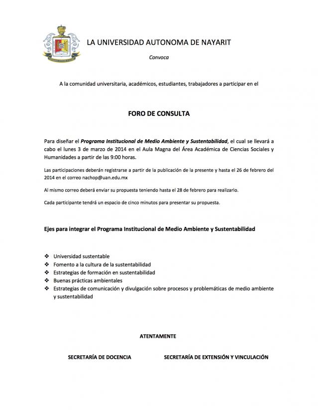 Convocatoria Foro de consulta Medio ambiente 2014