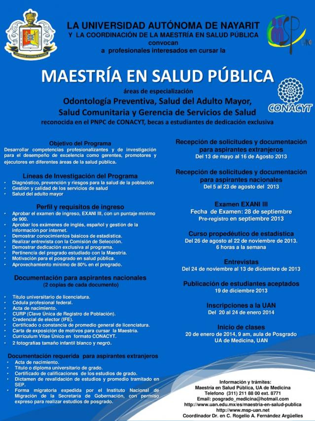 Convocatoria Maestría Salud Pública 2014