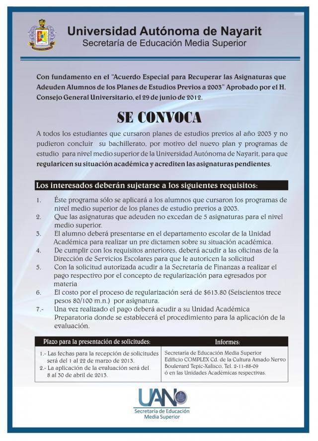 Convocatoria de recuperación de asignaturas 