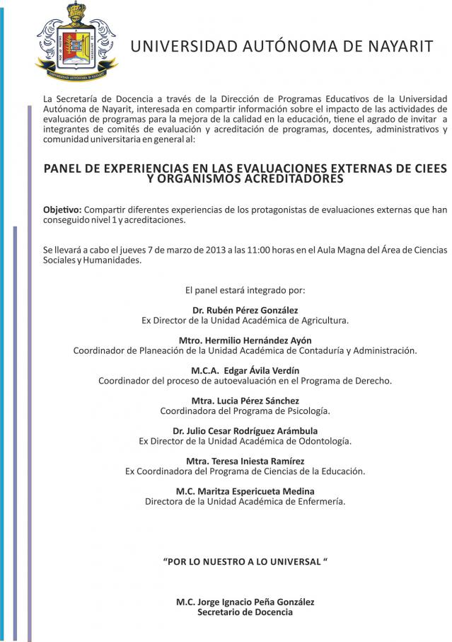 Panel experiencias en evaluaciones externas CIEES y organismos acreditadores