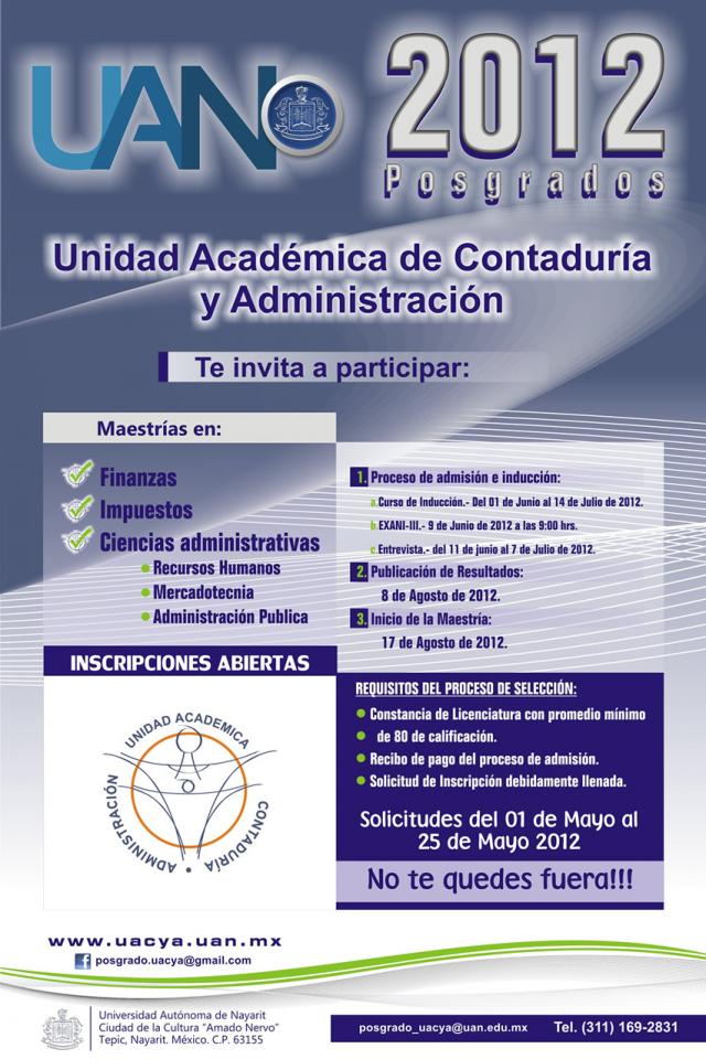 Maestrías en Finanzas, Impuestos y Ciencias Administrativas. 