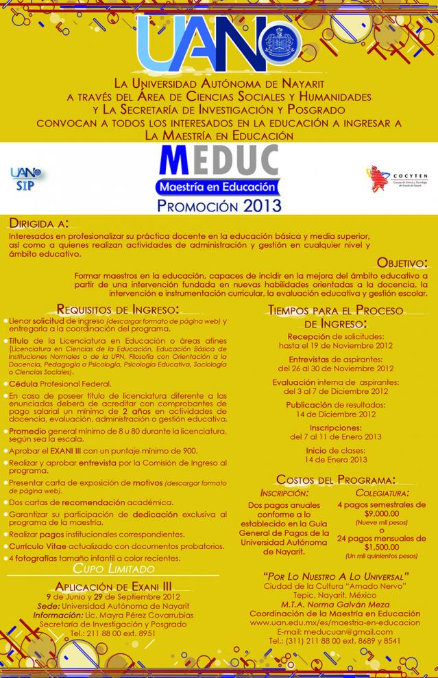 Convocatoria Maestría en Educación 2012