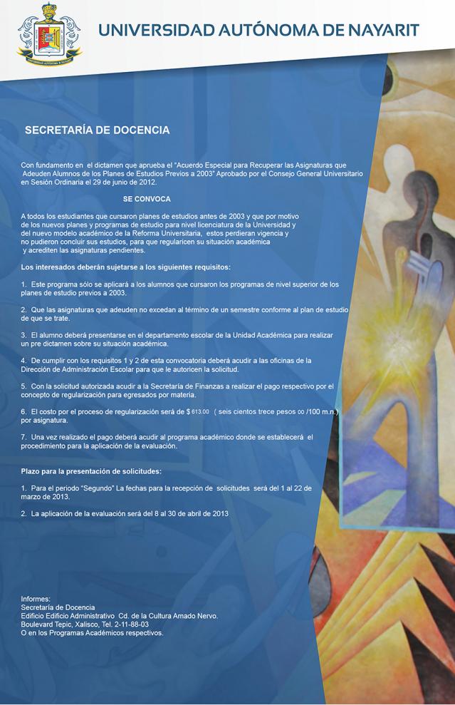 Convocatoria adeudo de asignaturas generaciones anteriores a 2003