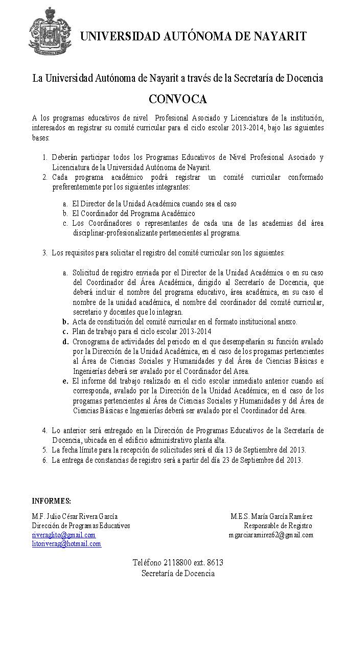 Convocatoria comités curriculares